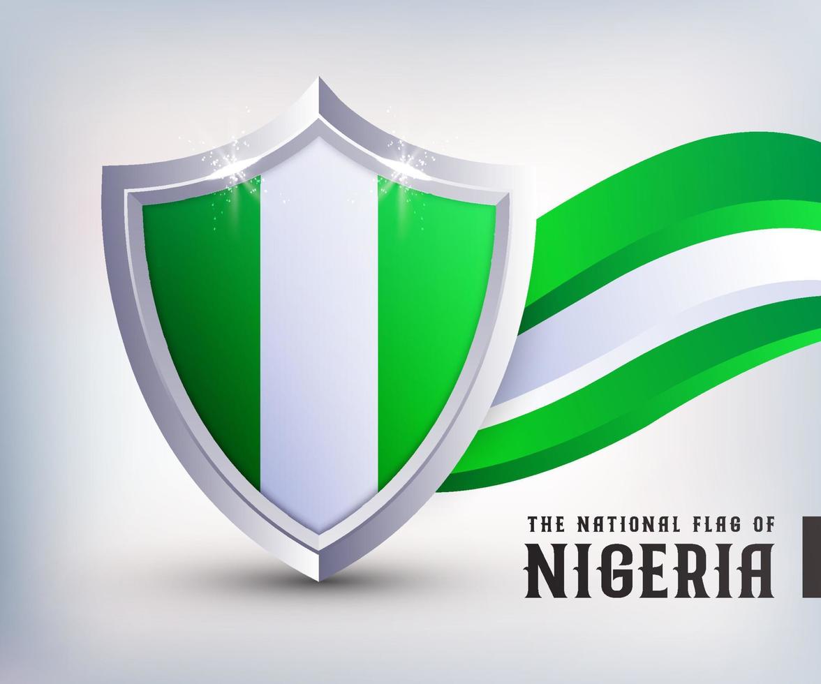 diseño de vector de bandera de escudo de metal de nigeria. plantilla de diseño de escudo de bandera de nigeria. diseño de la bandera nacional del día independiente de nigeria.