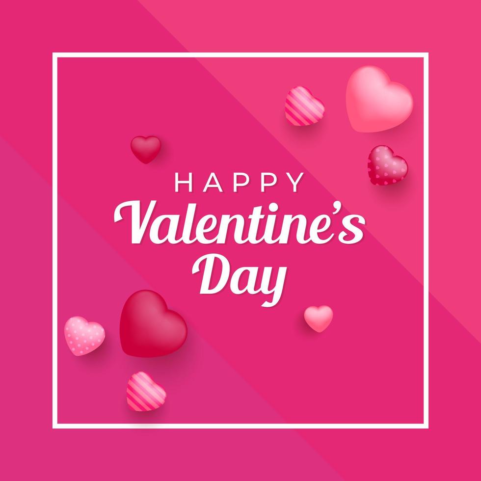 Valentine's day poster. Vector illustration. 3d red, pink heart with place for text. Cute love sale banner, voucher or greeting card