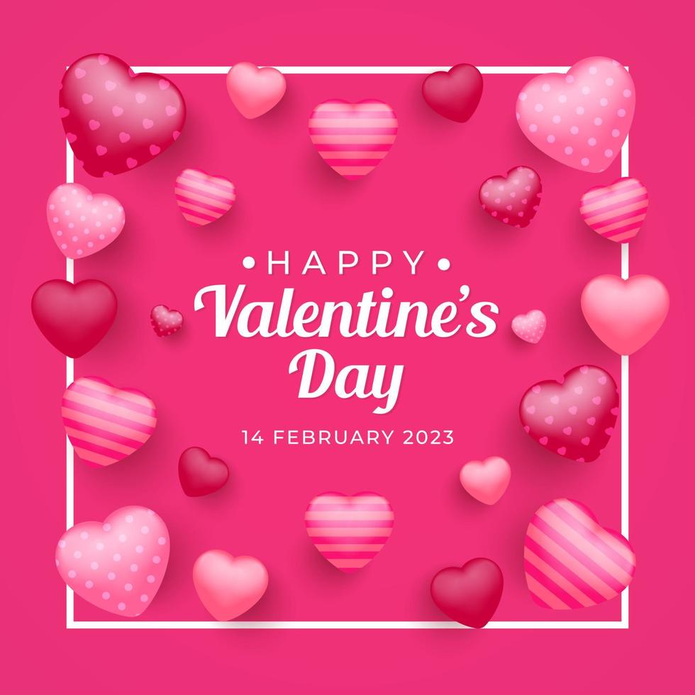 Pink Valentine Day 2023 Background Design. Red Heart Design. design for social media template, banner and poster vector