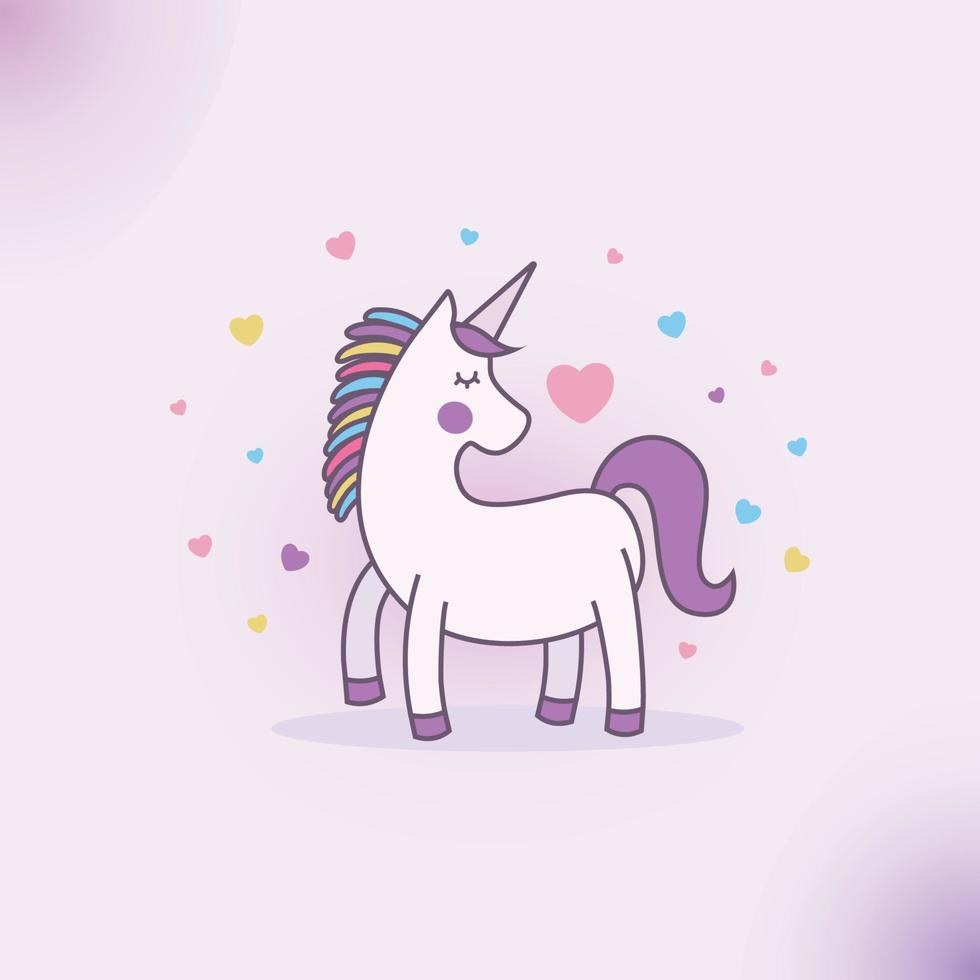 diseño de ilustración de unicornio con decoración colorida en forma de corazón. vector