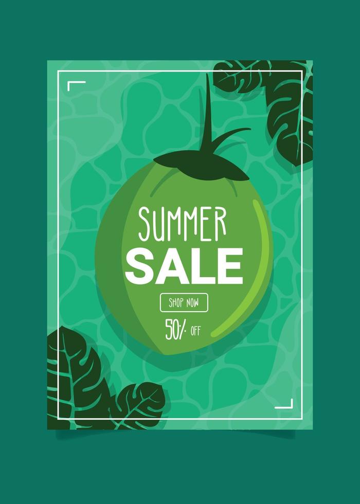 Summer Sale Poster. Concept of Coconut in the Water. vector
