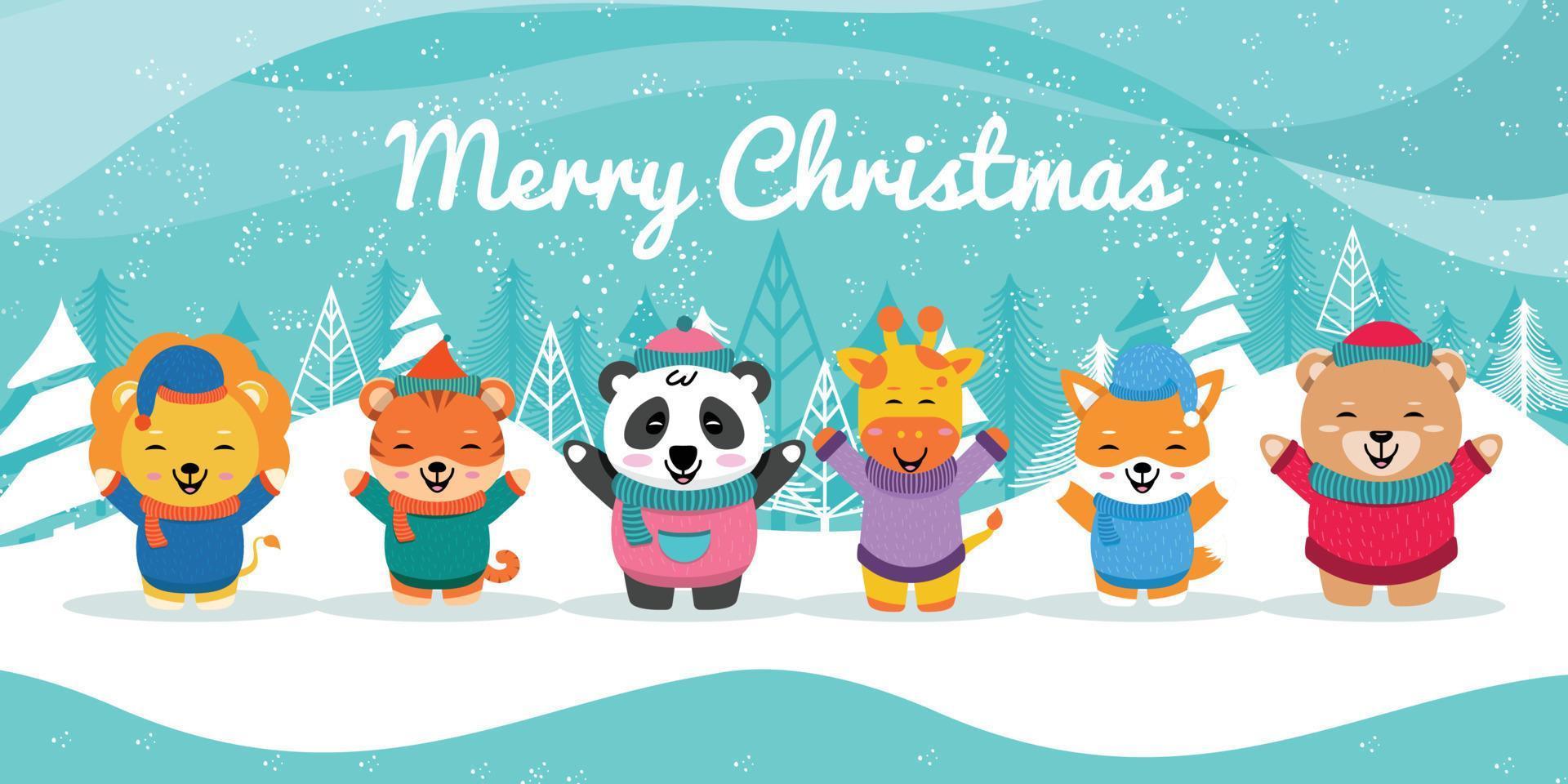 Illustrations of Cute Animals in the Snow, for Christmas Greetings, Can be Used for Greeting Cards, Banners, Posters, or Other Design Needs. vector