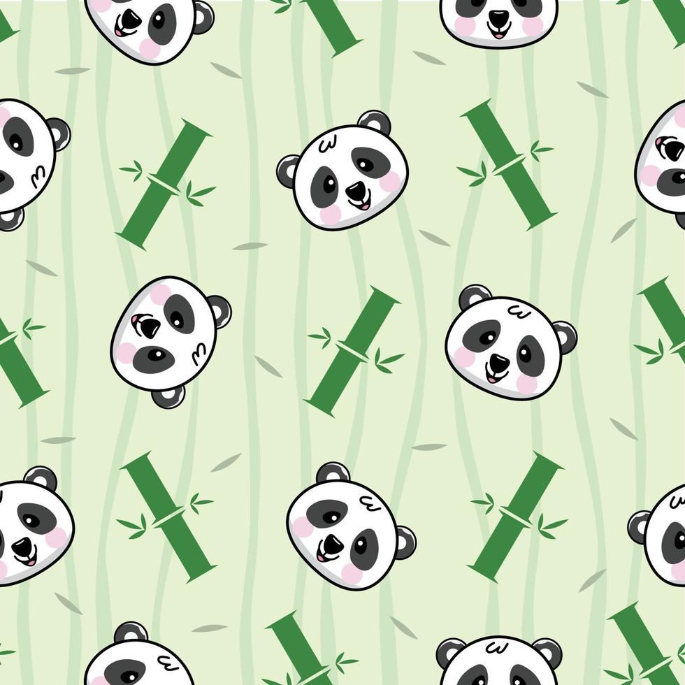 Kids Pattern - Cute Smiling Panda Theme with Green Bamboo. vector