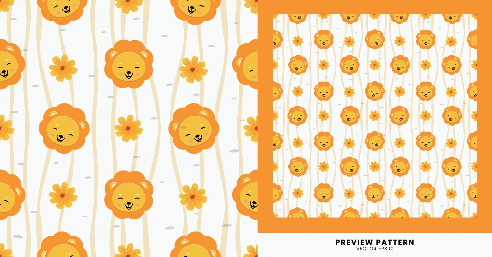 Cute lion animal pattern with floral ornaments, the pattern is suitable for children can be used for clothes, wall decorations, design backgrounds, etc. vector