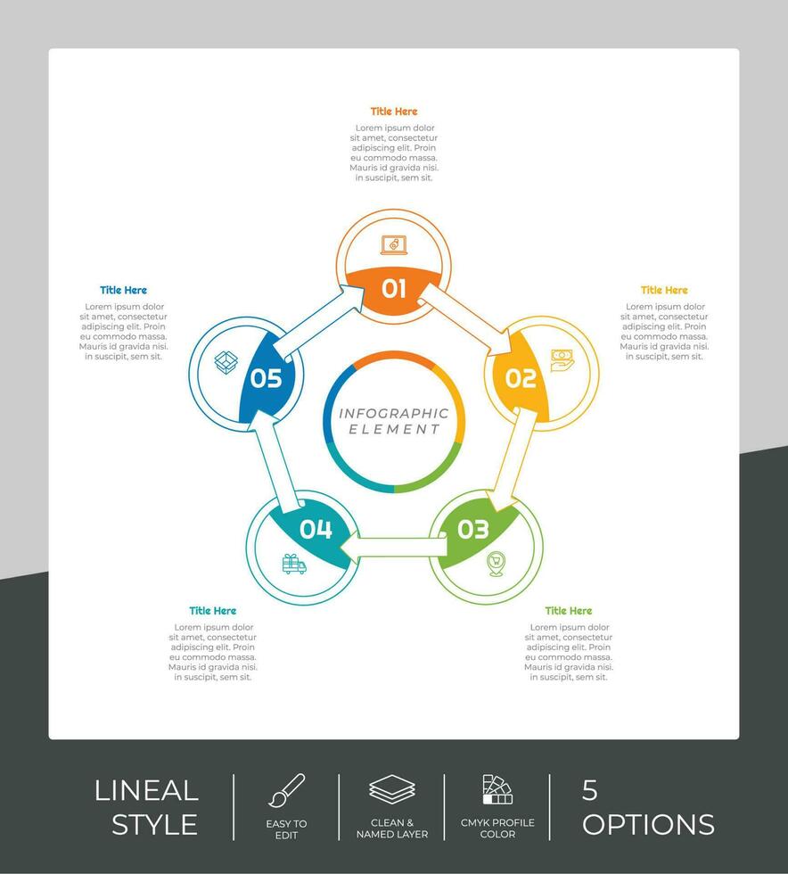 Circle option infographic vector design with 5 options colorful style for presentation purpose.Line option infographic can be used for business and marketing