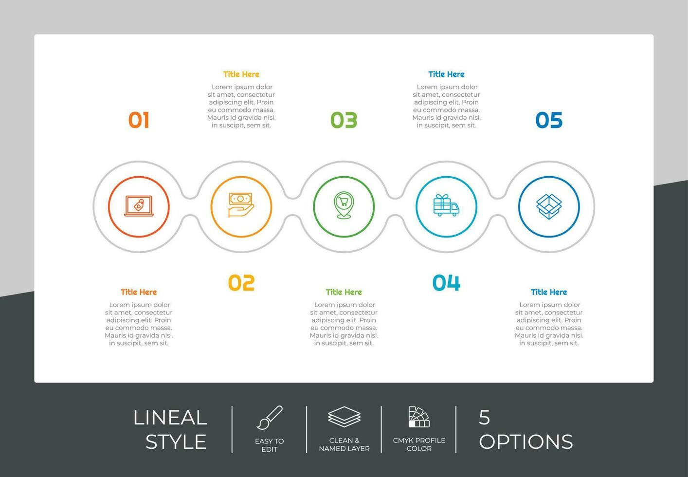 opción de círculo diseño vectorial infográfico con 5 opciones de estilo colorido para fines de presentación.la opción de línea infográfica se puede utilizar para negocios y marketing vector