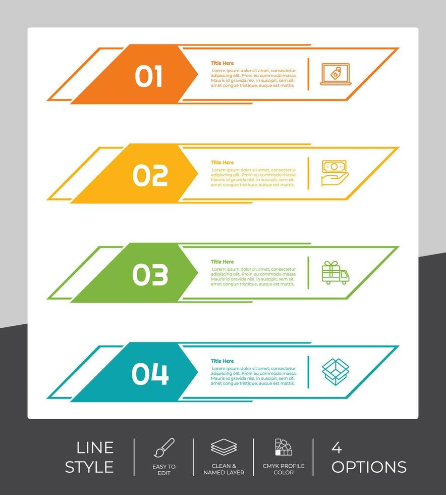 El diseño de vectores infográficos con 4 opciones se puede utilizar para el flujo de trabajo, la presentación y el propósito comercial.