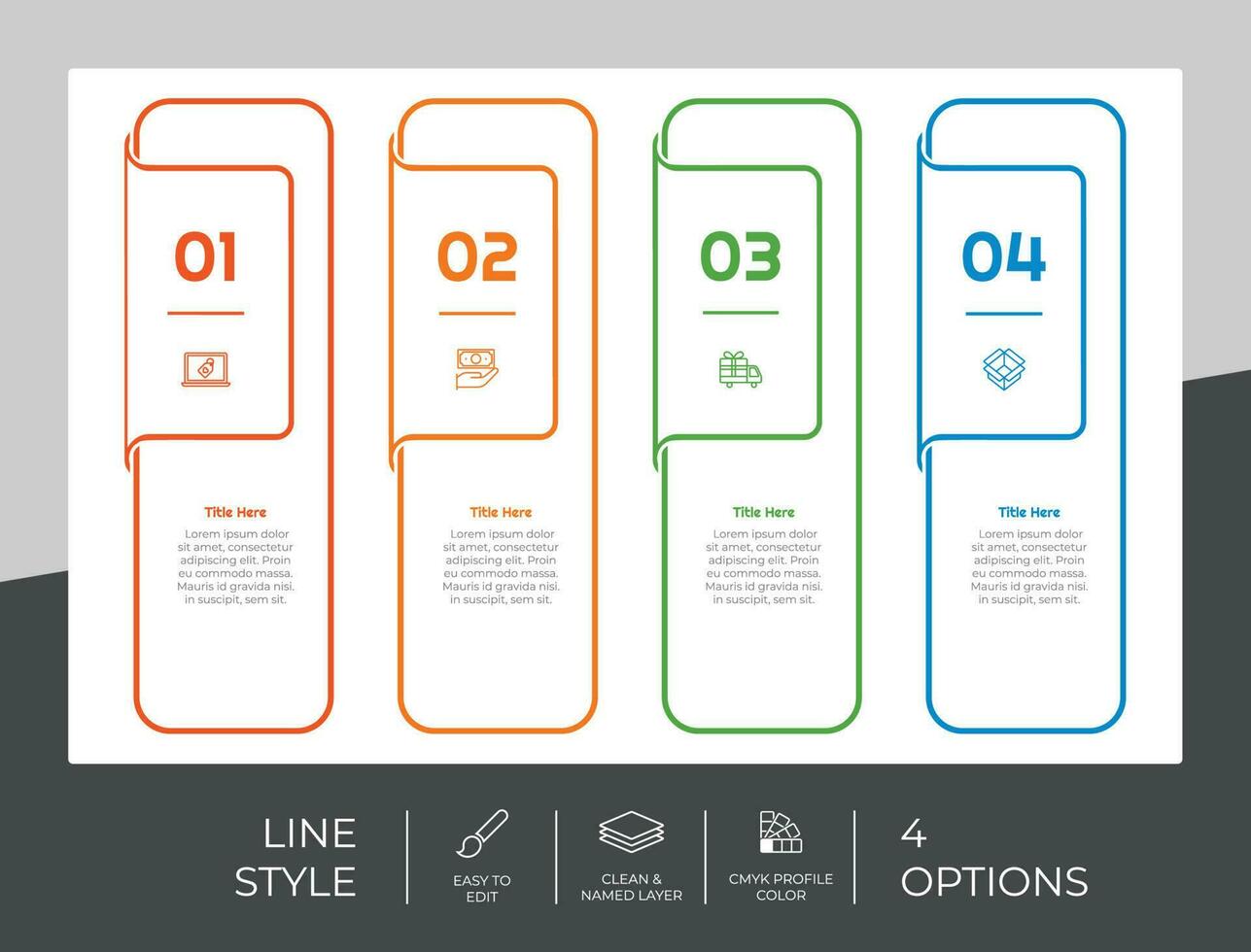 Workflow infographic vector design with 4 steps and line design. Step infographic can be used for presentation, annual report, business purpose.