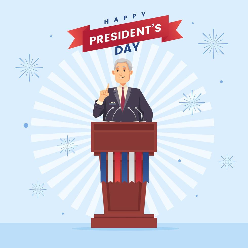 President's Day Man Speech with fireworks celebration Cartoon Character Illustration Background vector