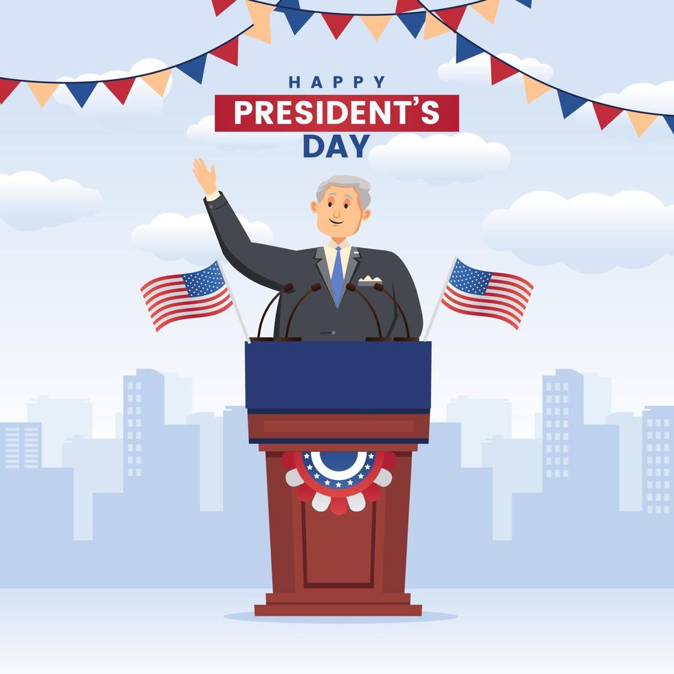 President's Day Speech Old People with Cityscapes Cartoon illustration Vector