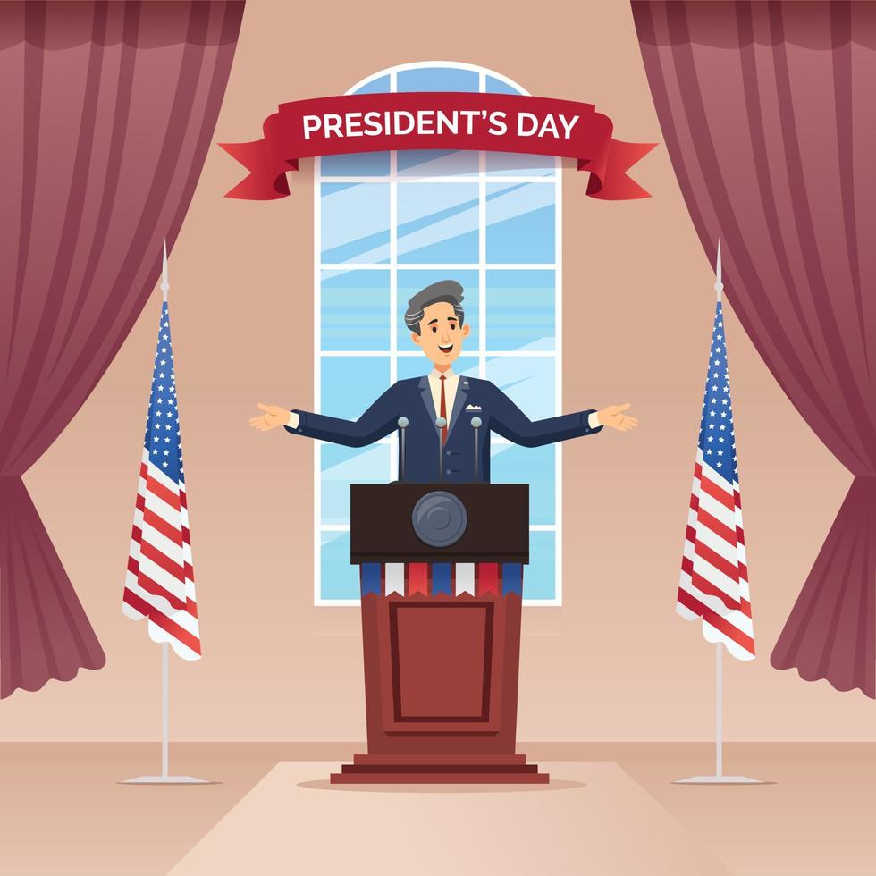 President's Day People Speech on the Podium Stage Indoor Cartoon Illustration Vector