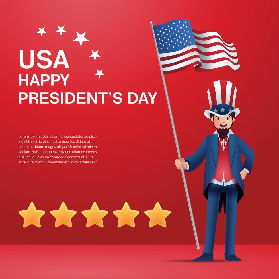 President's Day USA Illustration With Mascot Character Bring Nation Flag High Rating for Banner Boolk Poster vector