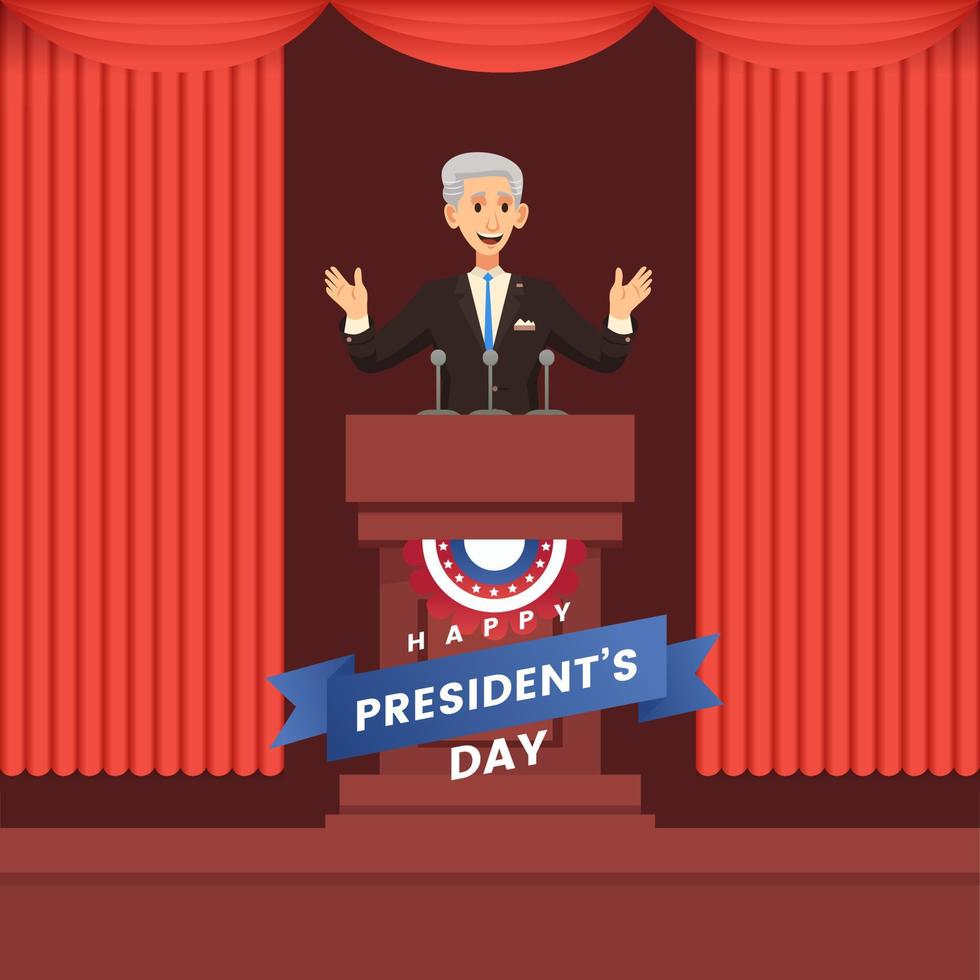 President's Day Man Standing On Stage for Speech with indoor background red Cartoon Illustration Vector