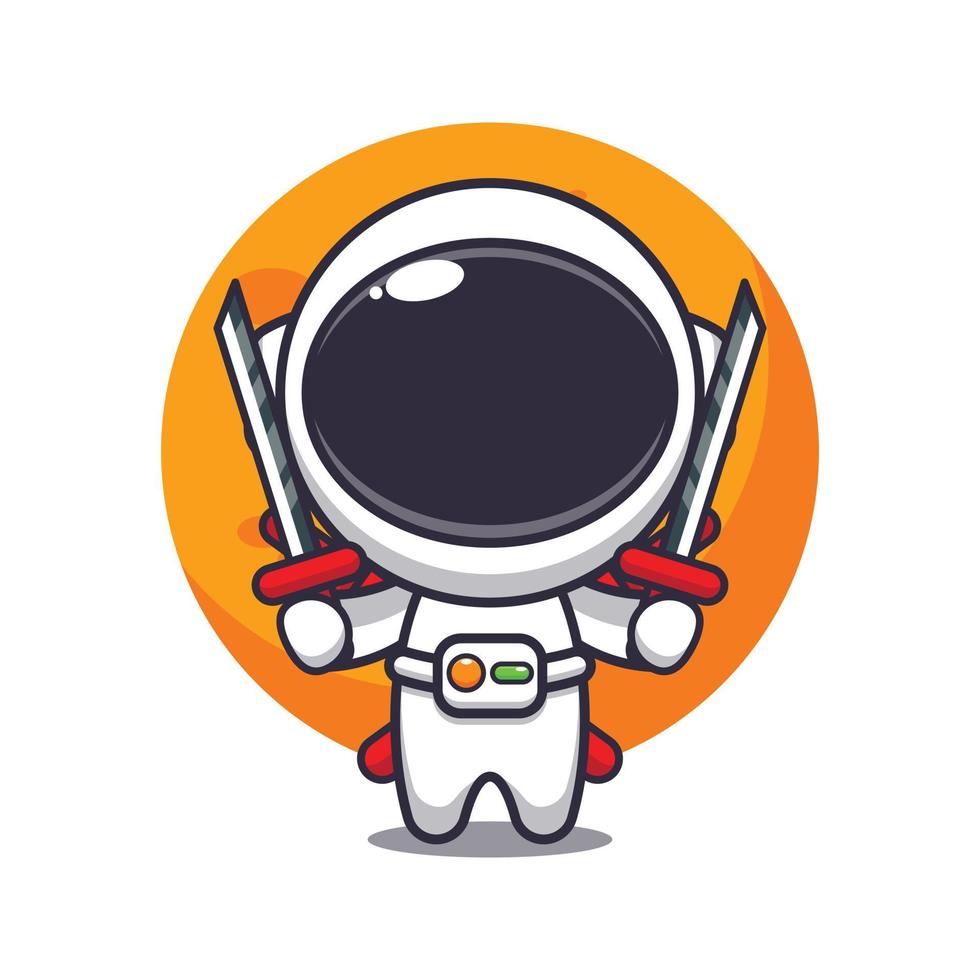 linda ilustración vectorial de dibujos animados de astronauta ninja. ilustración de dibujos animados vectoriales adecuada para póster, folleto, web, mascota, pegatina, logotipo e icono. vector