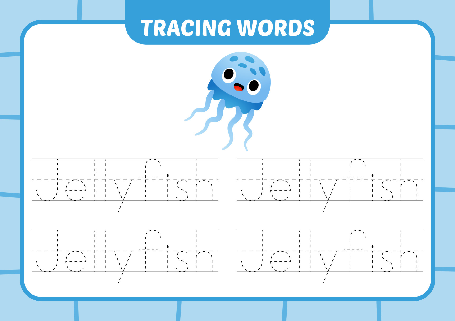 tracing words for kids, jellyfish vector 17734802 Vector Art at Vecteezy