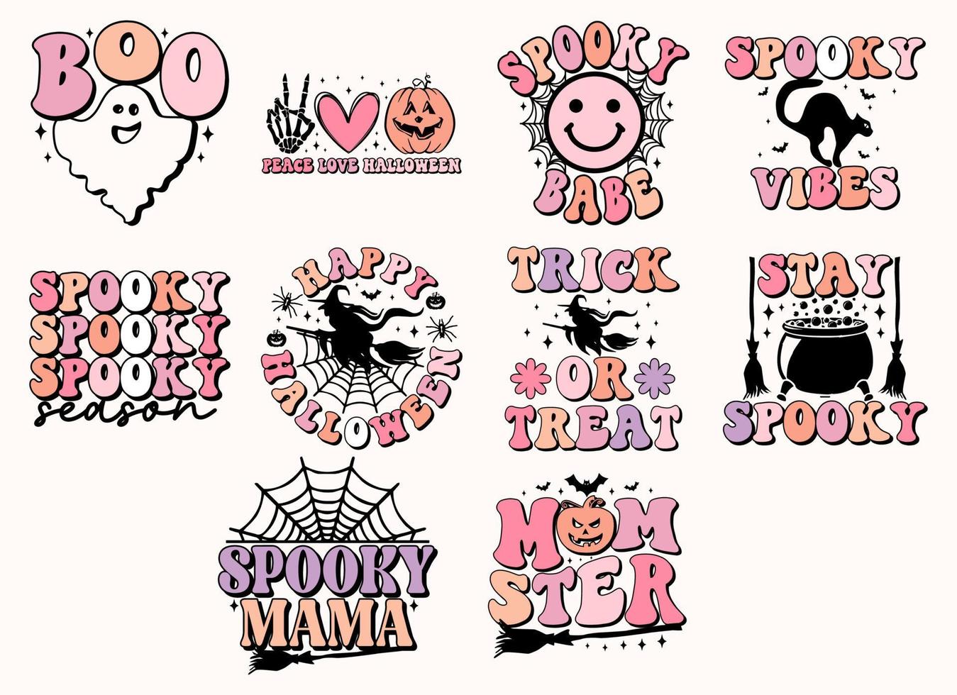 Retro Halloween typography designs vector file