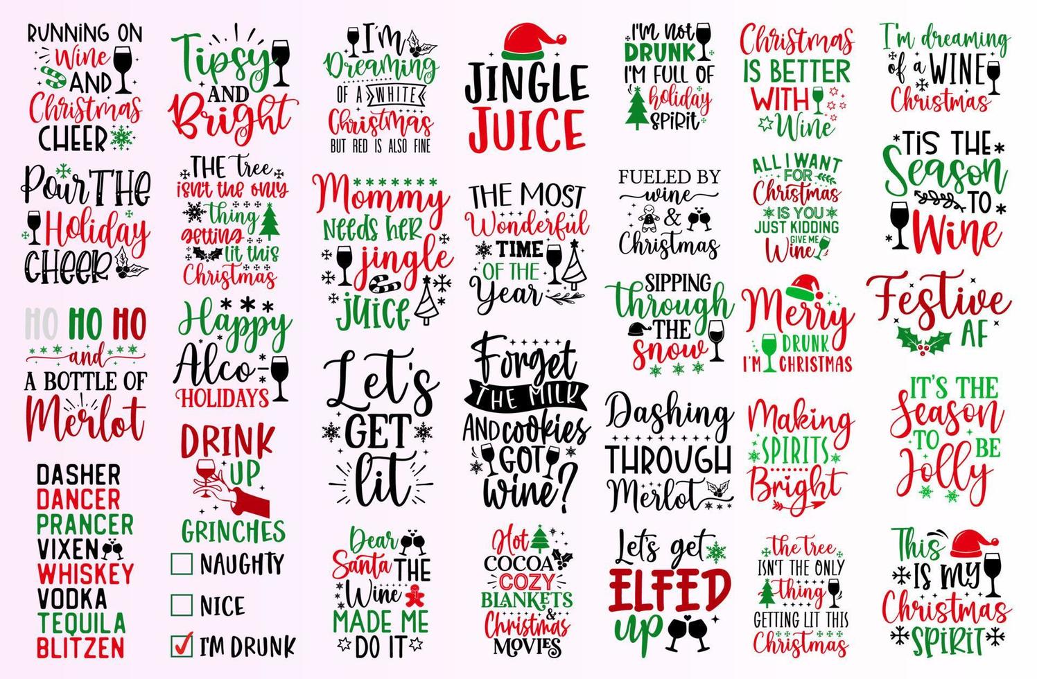 Funny Christmas alcohol typography design bundle vector