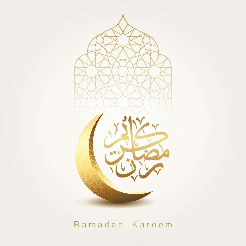 diseño de tarjeta de felicitación ramadan kareem con luna creciente y caligrafía vector