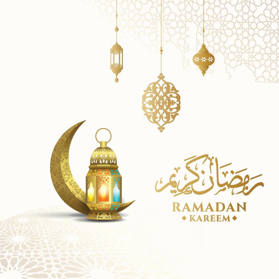 Ramadan Kareem greeting card design with crescent moon and lantern template vector