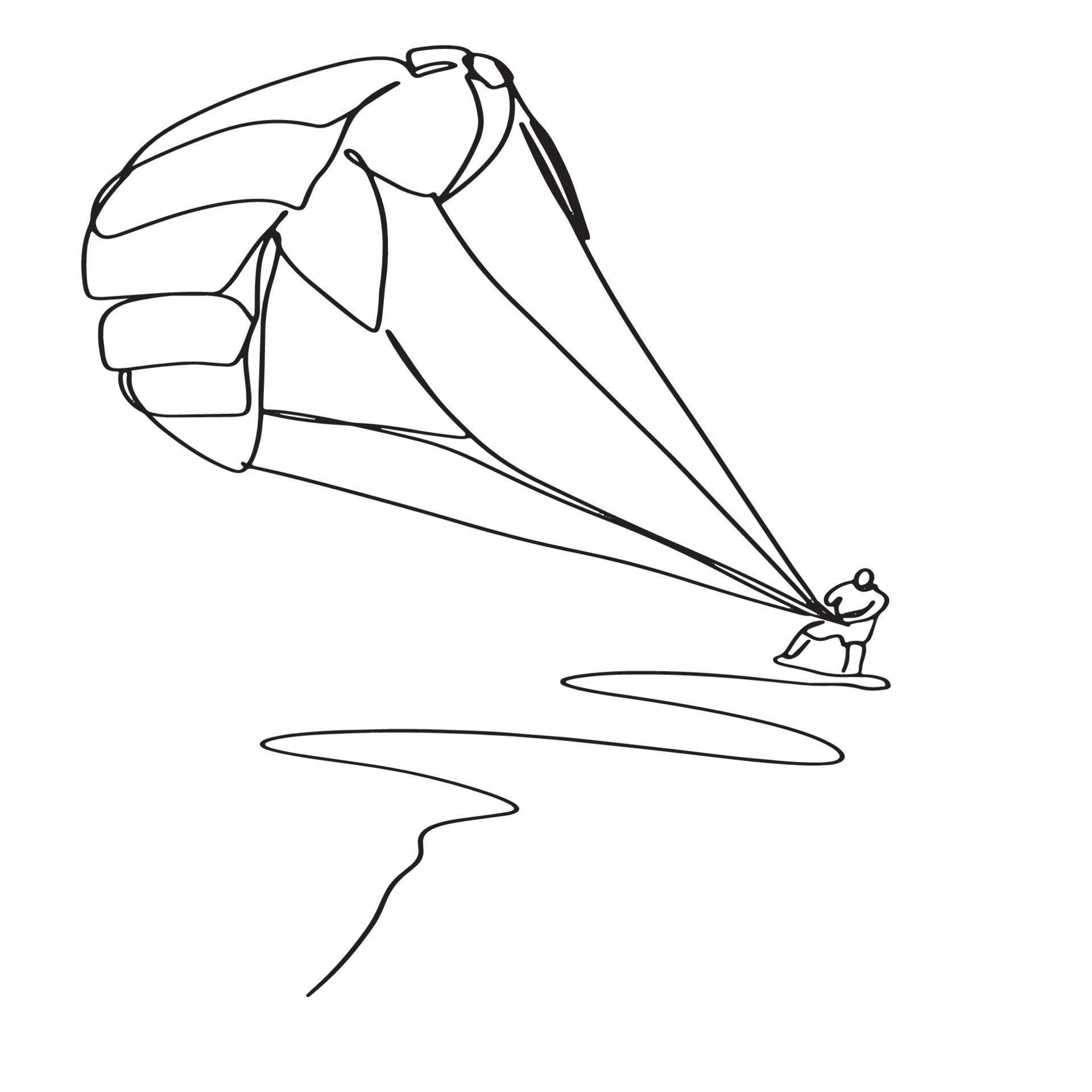 Kitesurfing Line Art, Water Sport Sketch, Outline Drawing, Male illustration, Black White Lines
