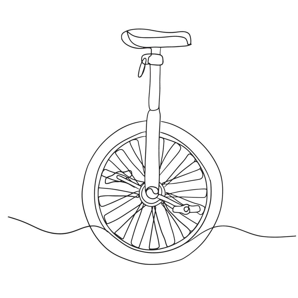 arte de línea de monociclo, boceto de bicicleta, dibujo de contorno, ilustración de bicicleta, líneas blancas negras, vector gráfico, eps, deporte