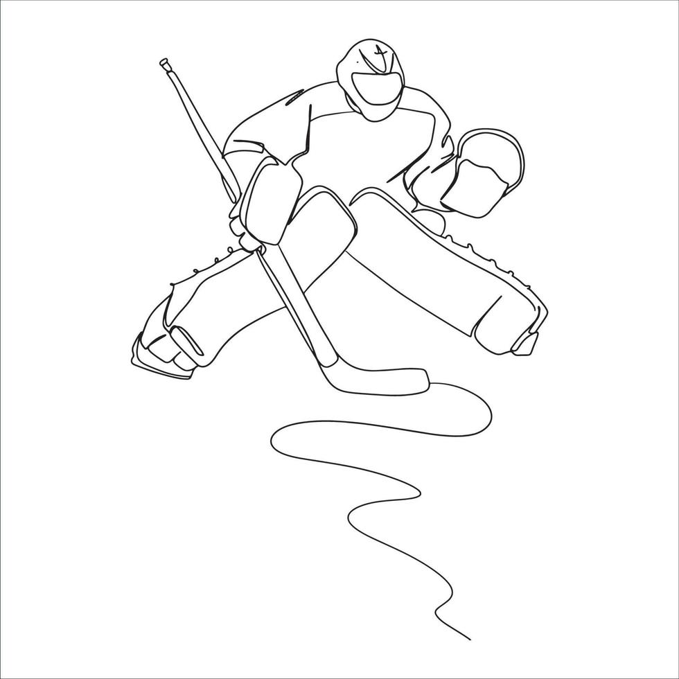 arte de línea de hockey, boceto deportivo, dibujo de contorno de patinaje sobre hielo, pelota de juego, atleta minimalista, ilustración simple, diseño de color, archivo vectorial vector