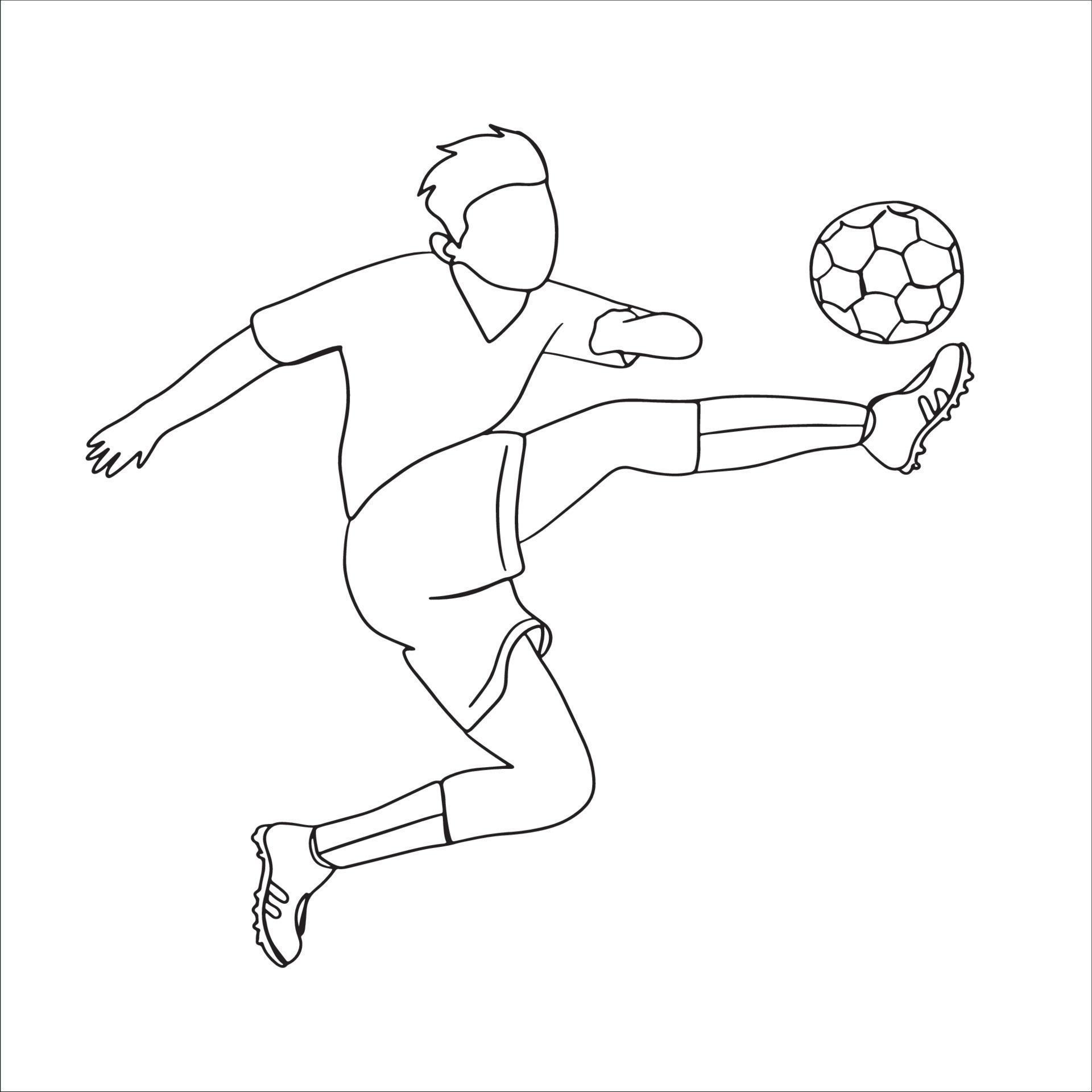 Football Line Art, Sport Sketch, Soccer Outline Drawing, Playing Ball