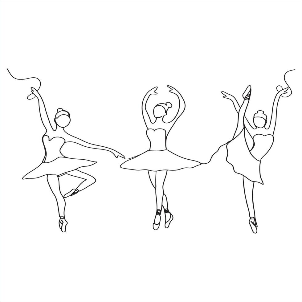Ballerinas Line Art, Dance Sketch, Ballet Outline Drawing, Dancing, Minimalist Athlete, Simple Illustration, Coloring Design, Vector File