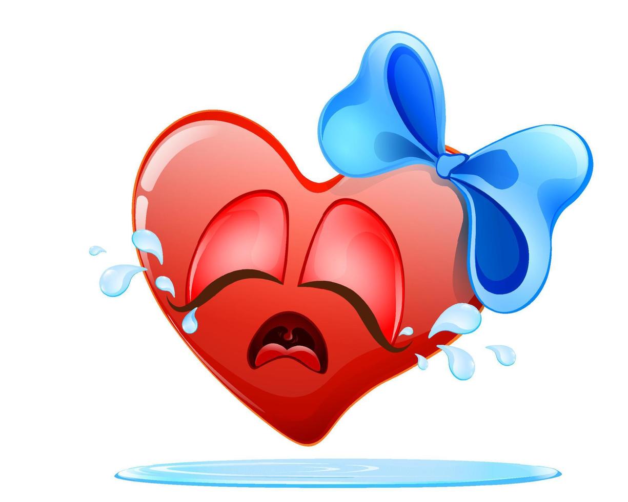 Crying sad heart girl with blue bow vector