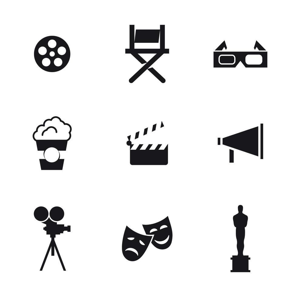 iconos de películas, negro, somple sobre fondo blanco vector