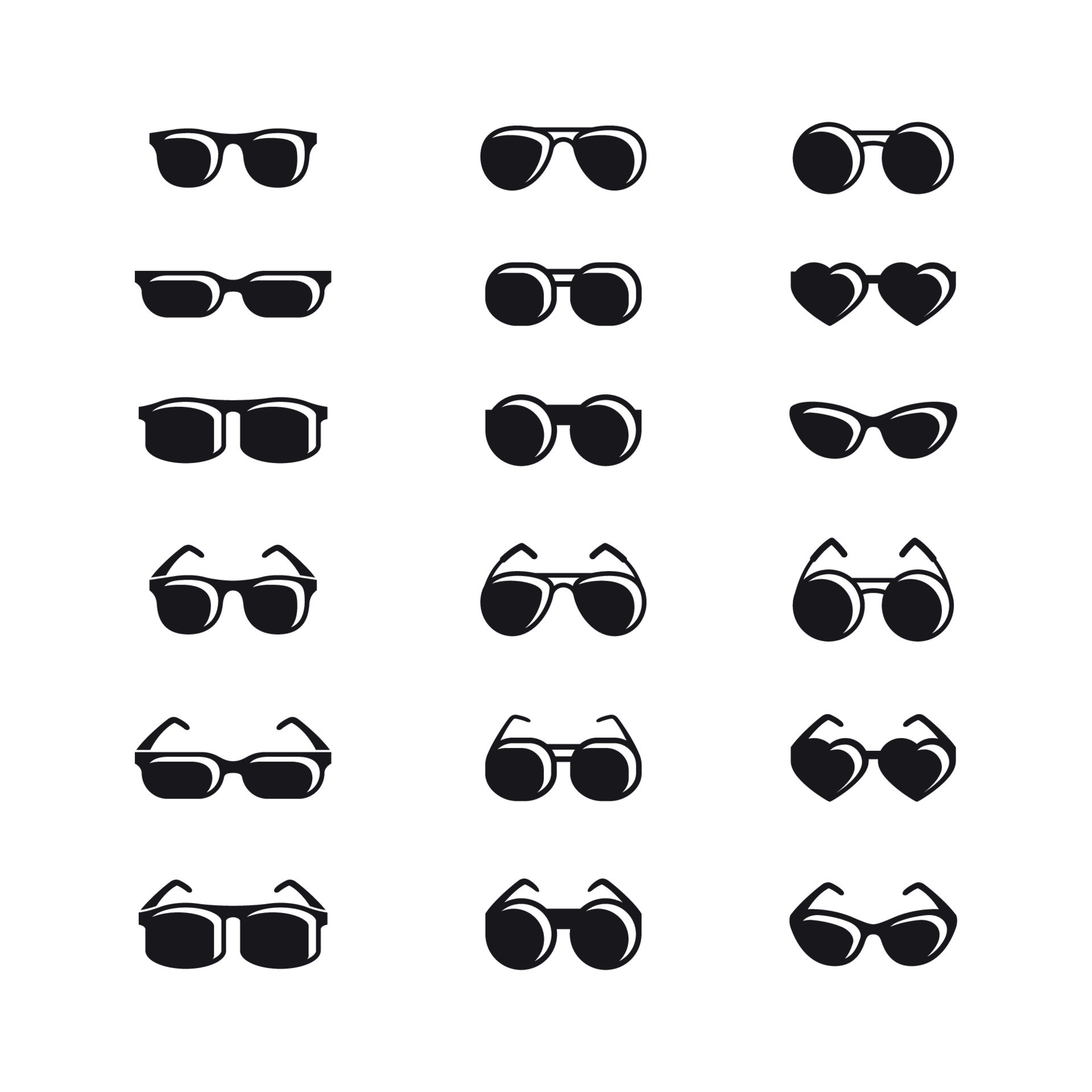 Black glasses icons set on white background 17735110 Vector Art at Vecteezy