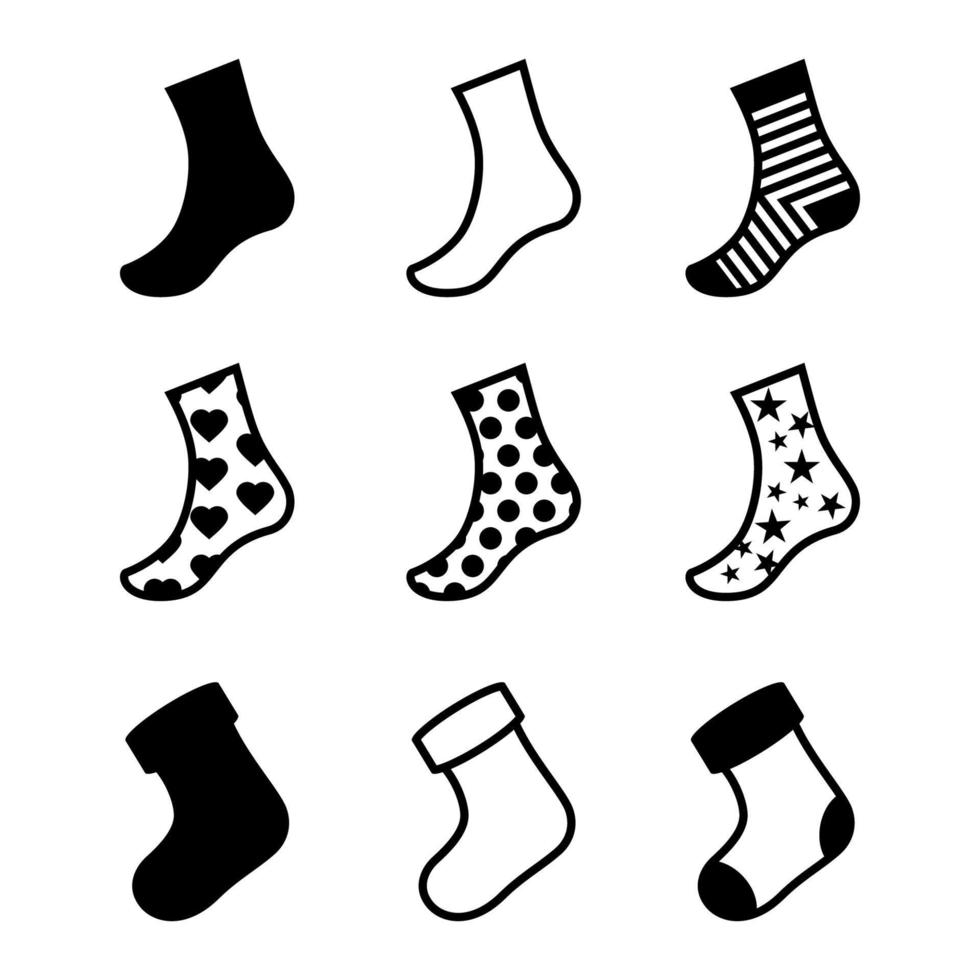 iconos de calcetines. Negro sobre un fondo blanco vector