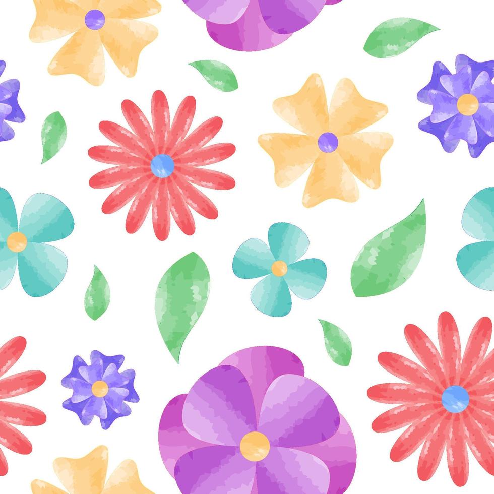 Watercolor Textured Floral Seamless Pattern vector