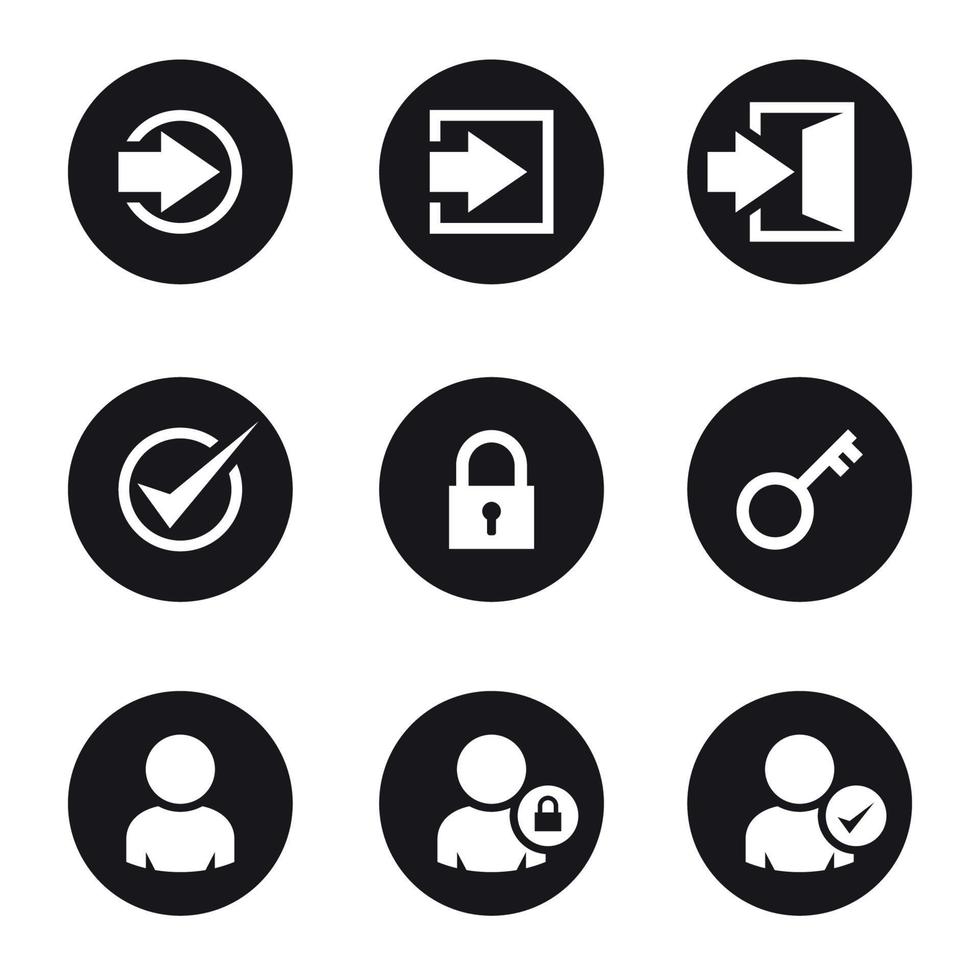 Login icons set, white on a black background vector