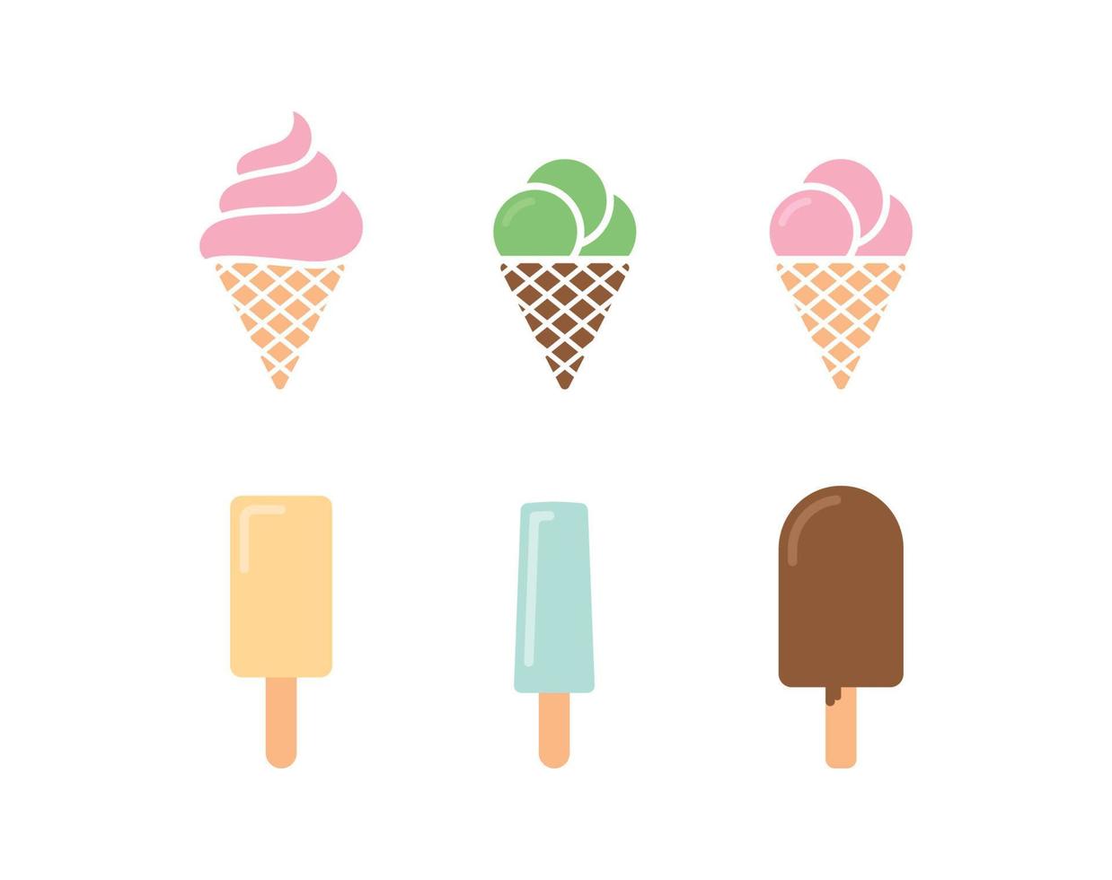 iconos de color de helado establecidos en estilo plano sobre un fondo blanco vector