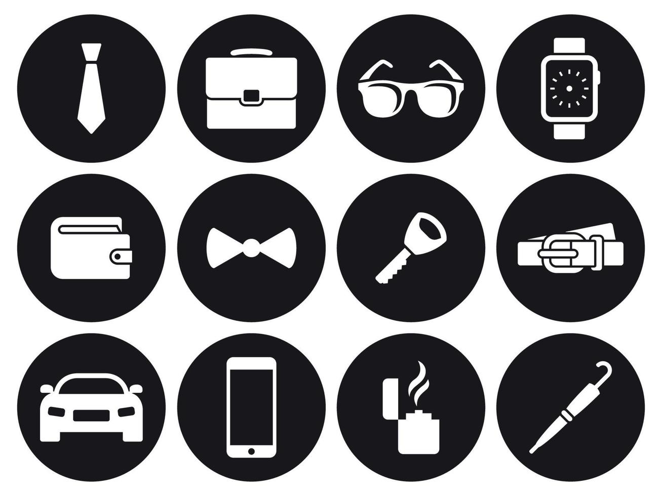 iconos de accesorios de hombre. blanco sobre un fondo negro vector