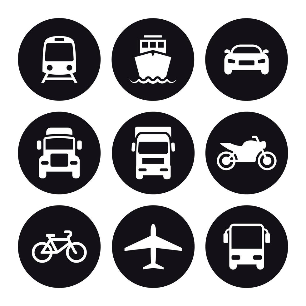 iconos de transporte. blanco sobre un fondo negro vector