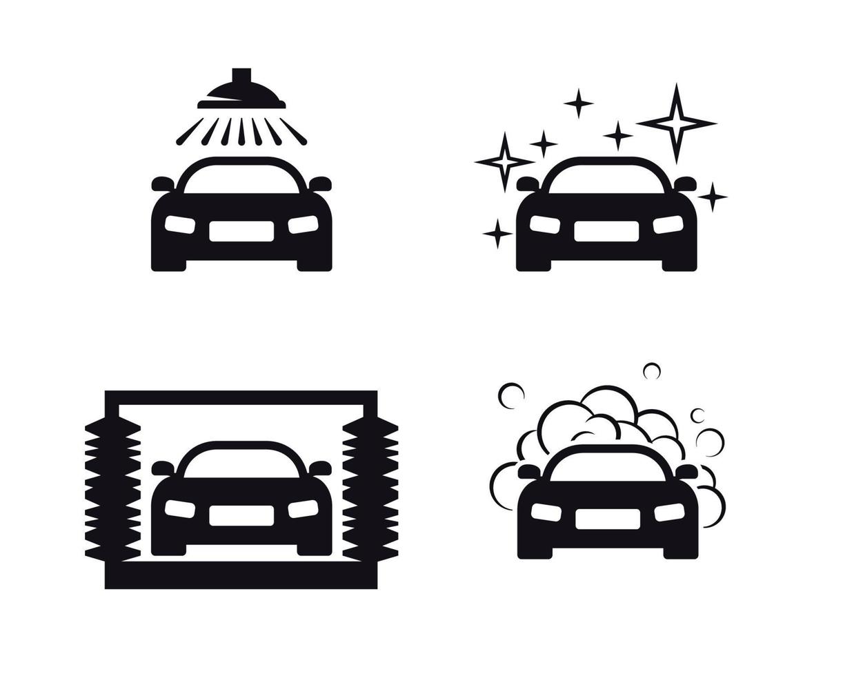 conjunto de iconos de lavado de autos. Negro sobre un fondo blanco vector