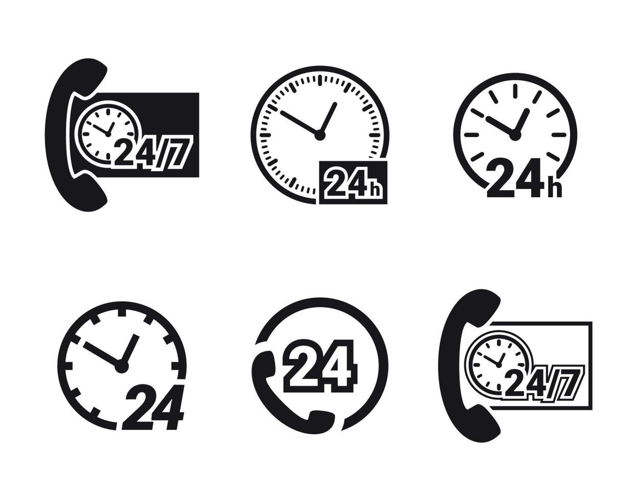 Always available services. 24 7 icons set. Black on a white background vector