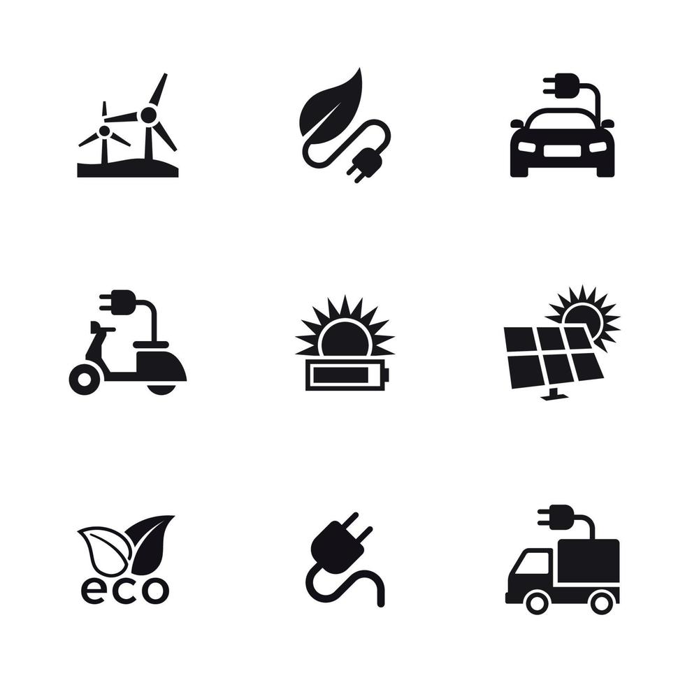 Solar energy icons set. Black on a white background vector