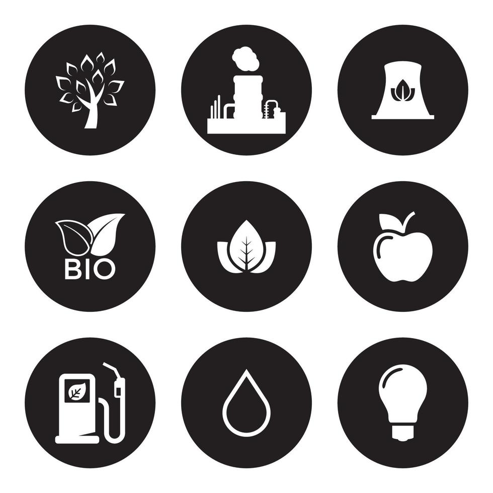 conjunto de iconos de ecología. blanco sobre un fondo negro vector