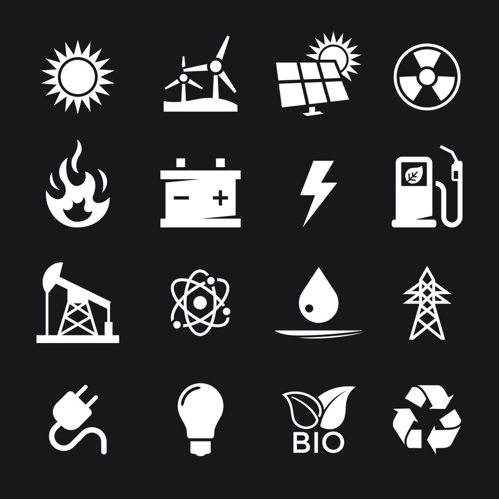 Energy icons set. White on a black background vector