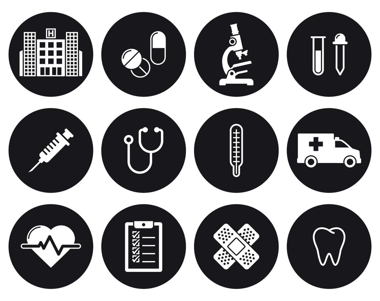 Medical icons set. White on a black background vector
