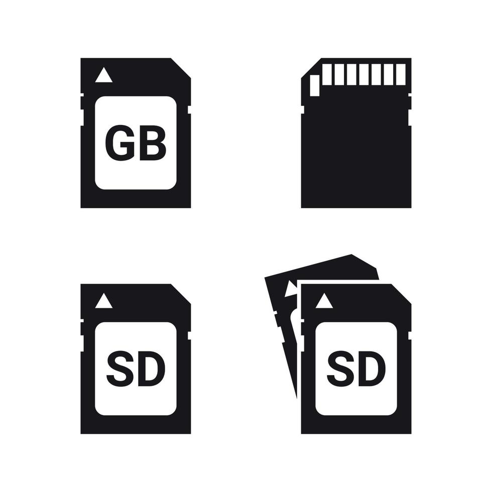 tarjeta de memoria sd, conjunto de iconos. Negro sobre un fondo blanco vector