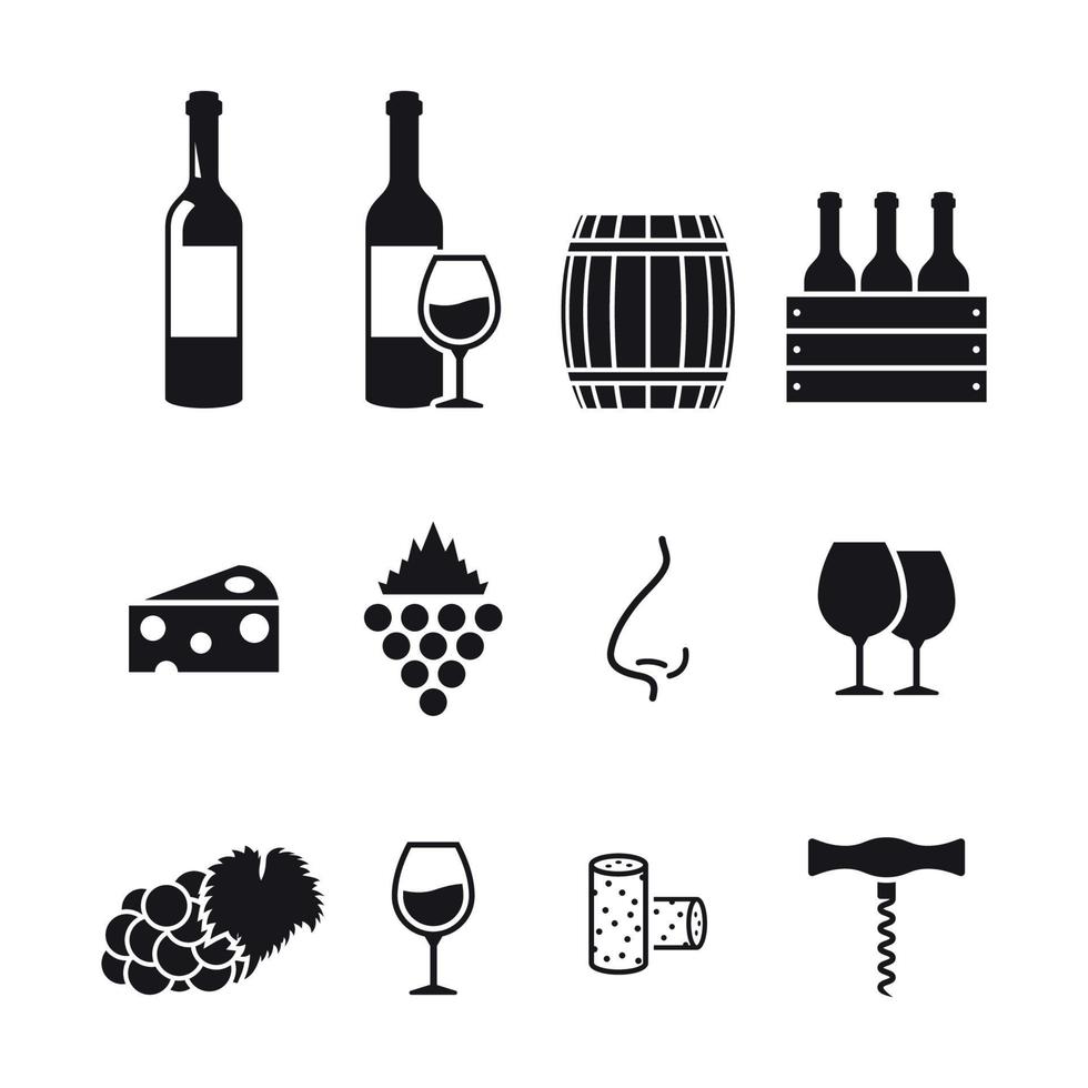 Wine icons set. Black on a white background vector