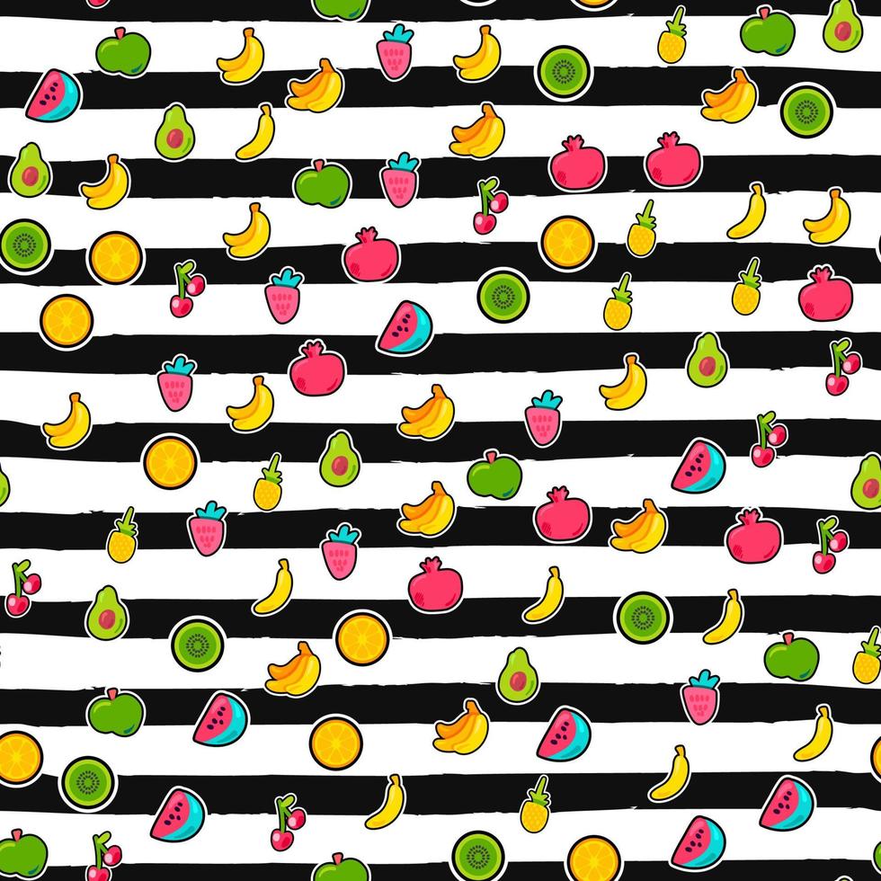 Exotic fruits on stripes seamless pattern vector