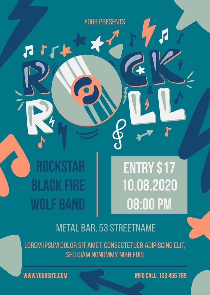 Rock and roll party vector poster template