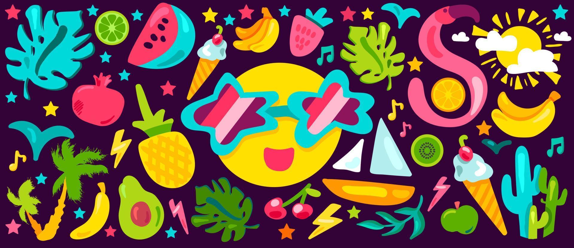 Cute Colorful Tropical Happy Summer Vector Drawing
