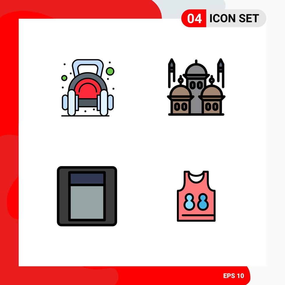 4 Universal Filledline Flat Colors Set for Web and Mobile Applications exercise pray dumbbell masjid switch Editable Vector Design Elements