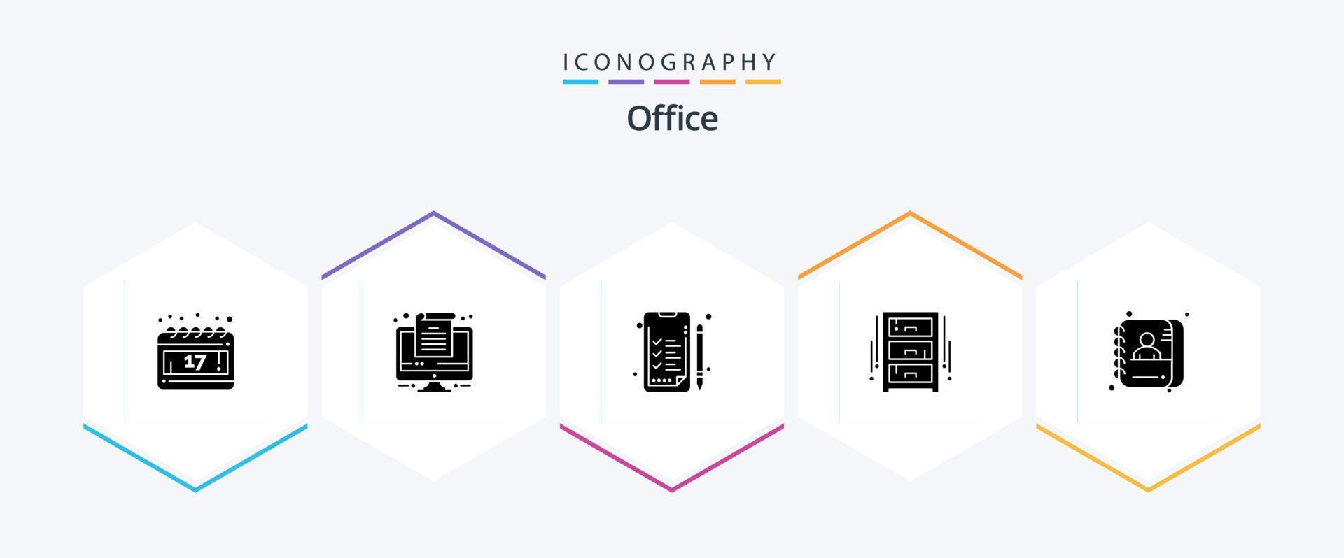 Office 25 Glyph icon pack including id. employee. work. applicant. office draw vector